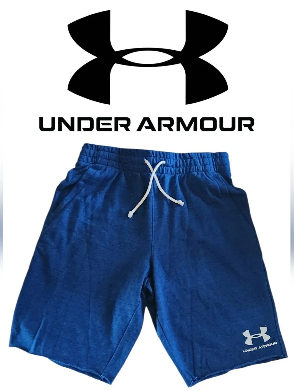 Men's NWT Under Armour Blue Drawstring Cotton Blend Shorts Size Medium